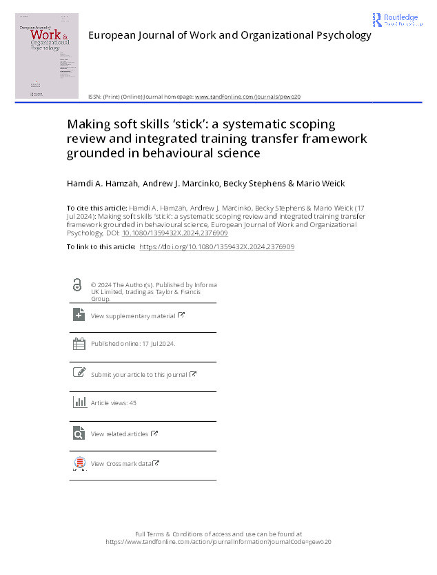 Making soft skills ‘stick’: a systematic scoping review and integrated training transfer framework grounded in behavioural science Thumbnail