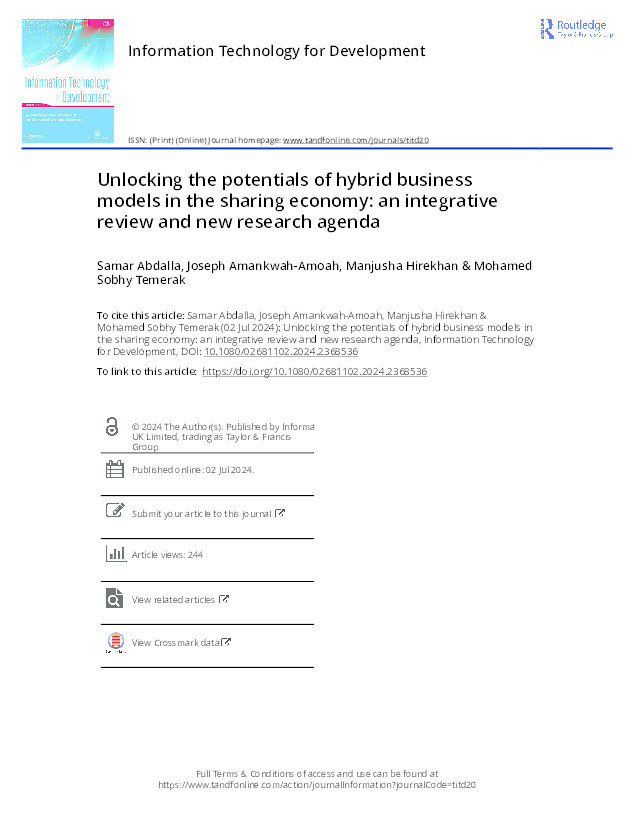 Unlocking the potentials of hybrid business models in the sharing economy: an integrative review and new research agenda Thumbnail