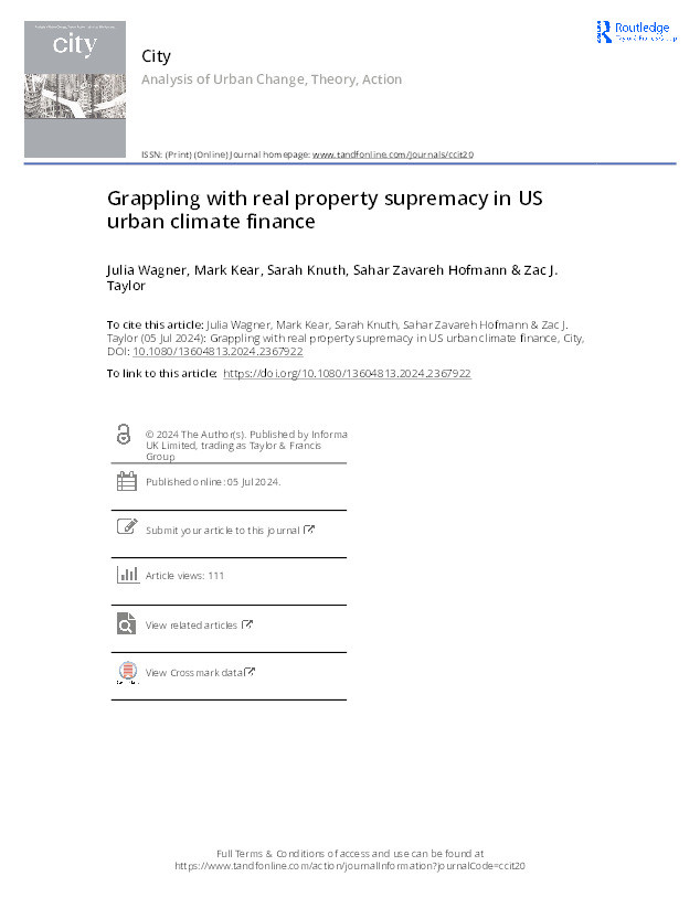 Grappling with real property supremacy in US urban climate finance Thumbnail