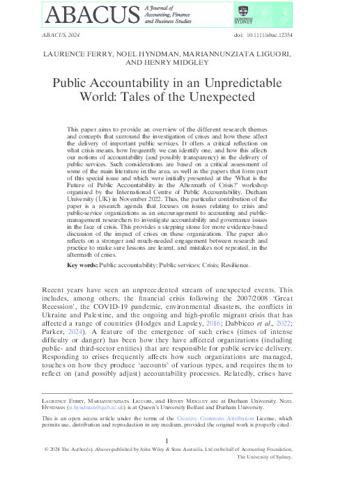 Public Accountability in an Unpredictable World: Tales of the Unexpected Thumbnail