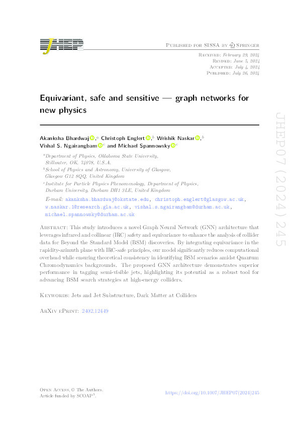 Equivariant, safe and sensitive — graph networks for new physics Thumbnail