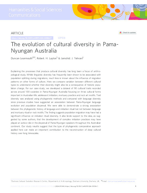 The evolution of cultural diversity in Pama-Nyungan Australia Thumbnail