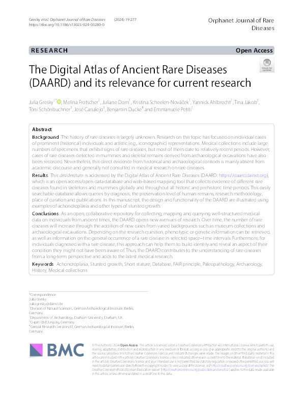 The Digital Atlas of Ancient Rare Diseases (DAARD) and its relevance for current research Thumbnail