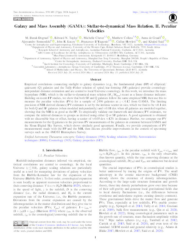 Galaxy and Mass Assembly (GAMA): Stellar-to-dynamical Mass Relation. II. Peculiar Velocities Thumbnail