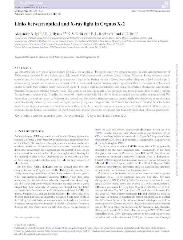 Links between optical and X-ray light in Cygnus X-2 Thumbnail