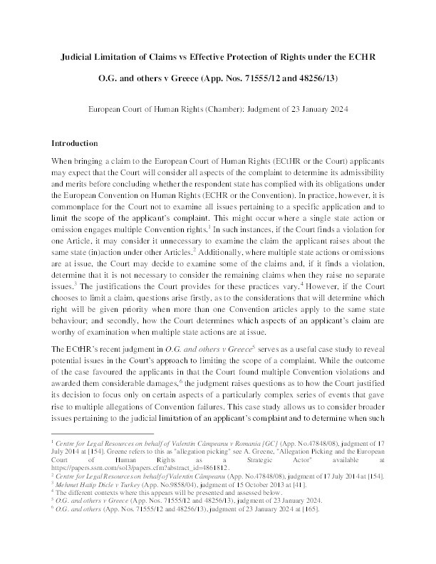 Judicial limitation of claims vs effective protection of rights under the ECHR European Court of Human Rights (Third Section): Judgment of 23 January 2024 Thumbnail