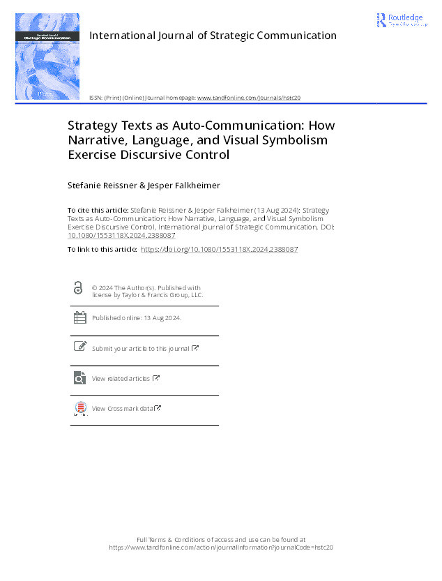 Strategy texts as auto-communication: How narrative, language, and visual symbolism exercise discursive control Thumbnail