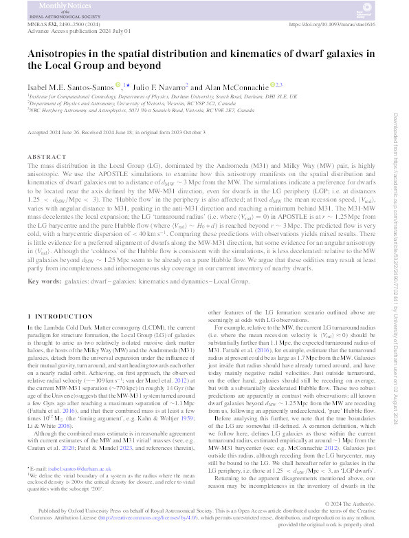 Anisotropies in the spatial distribution and kinematics of dwarf galaxies in the Local Group and beyond Thumbnail