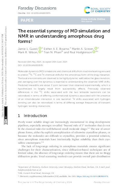 The essential synergy of MD simulation and NMR in understanding amorphous drug forms Thumbnail