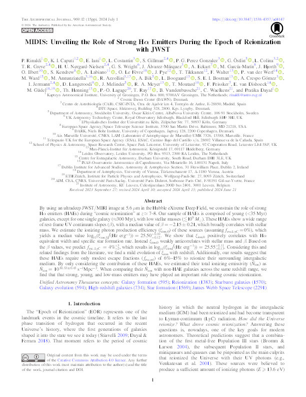 MIDIS: Unveiling the Role of Strong Hα Emitters During the Epoch of Reionization with JWST Thumbnail