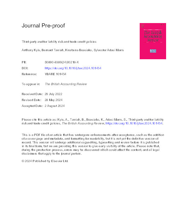 Third-party auditor liability risk and trade credit policies Thumbnail