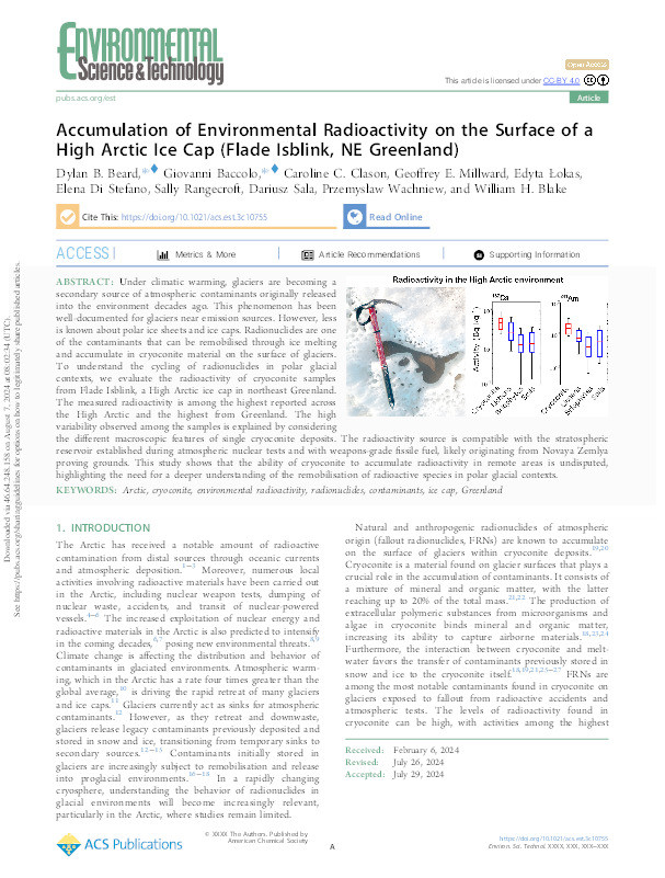 Accumulation of Environmental Radioactivity on the Surface of a High Arctic Ice Cap (Flade Isblink, NE Greenland) Thumbnail