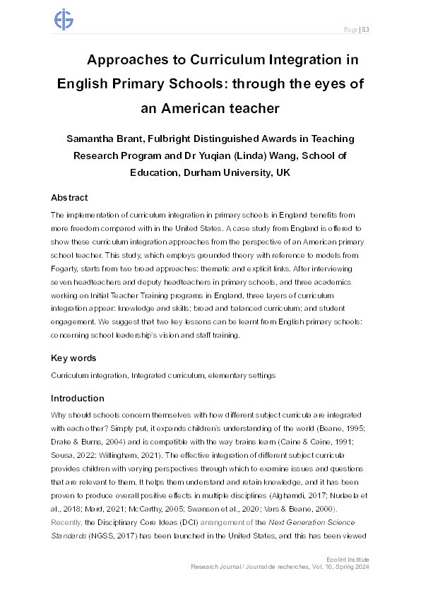 Approaches to curriculum integration in English primary schools: through the eyes of an American Teacher Thumbnail