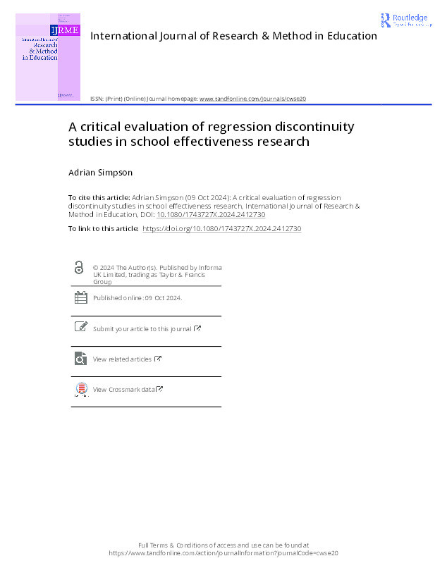 A critical evaluation of regression discontinuity studies in school effectiveness research Thumbnail