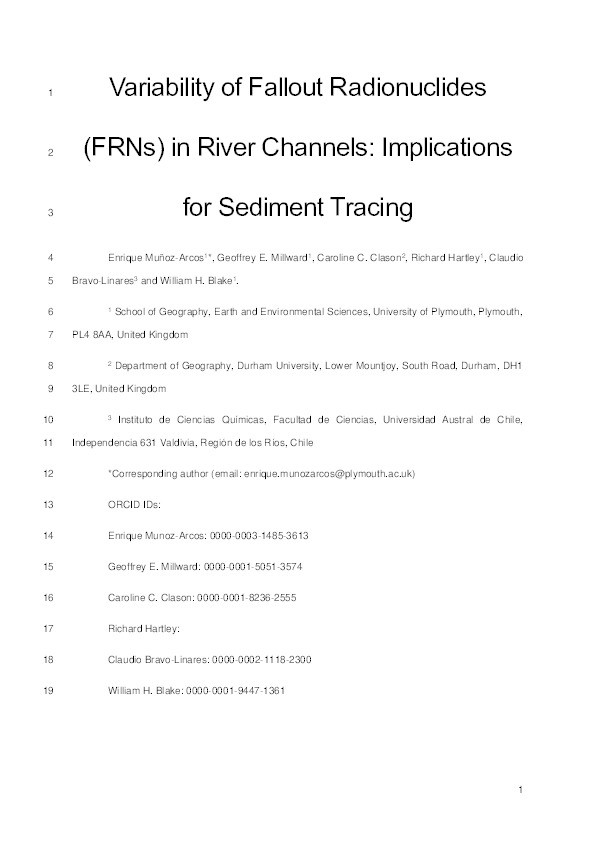 Variability of fallout radionuclides (FRNs) in river channels: implications for sediment tracing Thumbnail