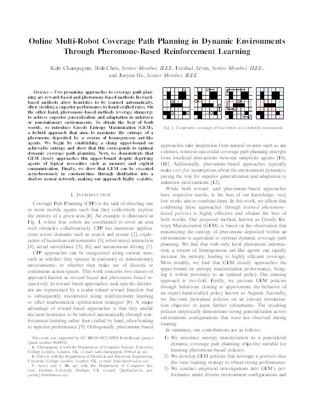 Online Multi-Robot Coverage Path Planning in Dynamic Environments Through Pheromone-Based Reinforcement Learning Thumbnail