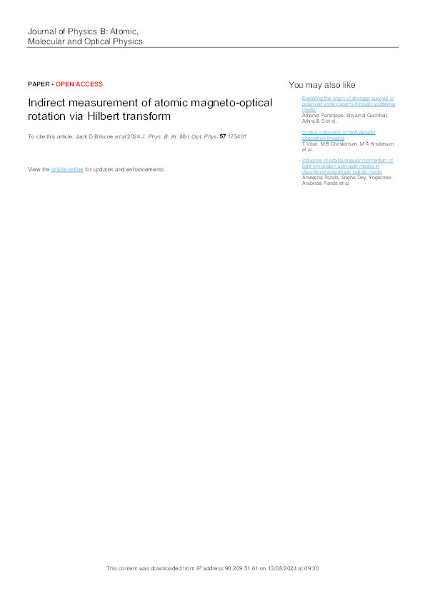 Indirect measurement of atomic magneto-optical rotation via Hilbert transform Thumbnail