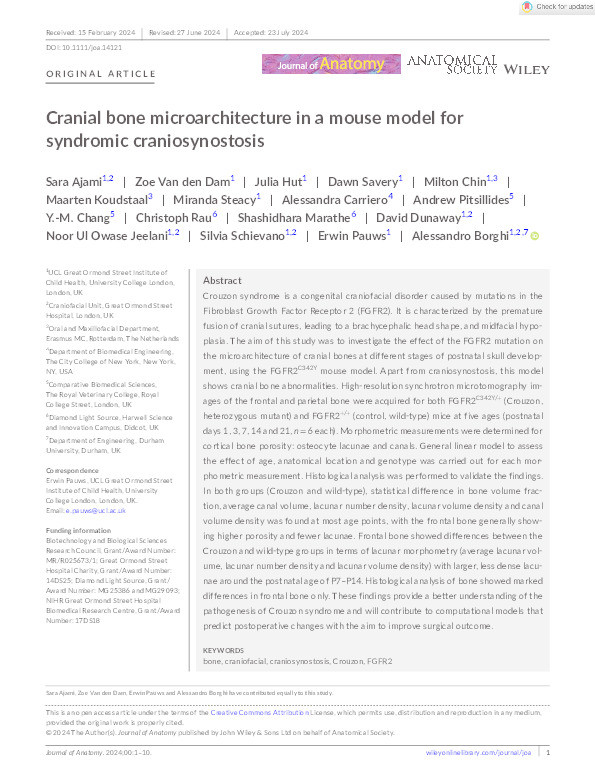 Cranial bone microarchitecture in a mouse model for syndromic craniosynostosis Thumbnail