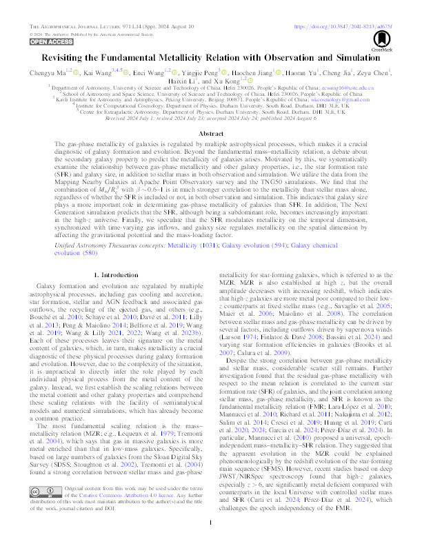 Revisiting the Fundamental Metallicity Relation with Observation and Simulation Thumbnail