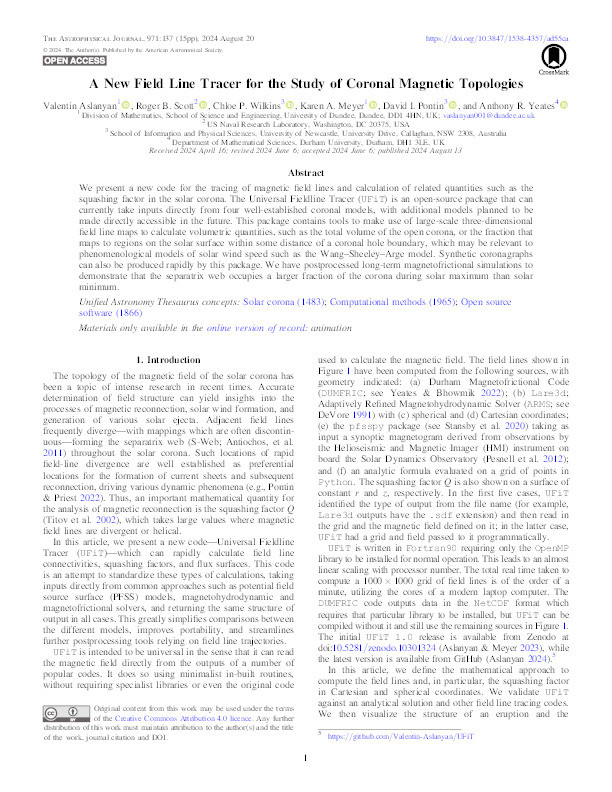 A New Field Line Tracer for the Study of Coronal Magnetic Topologies Thumbnail