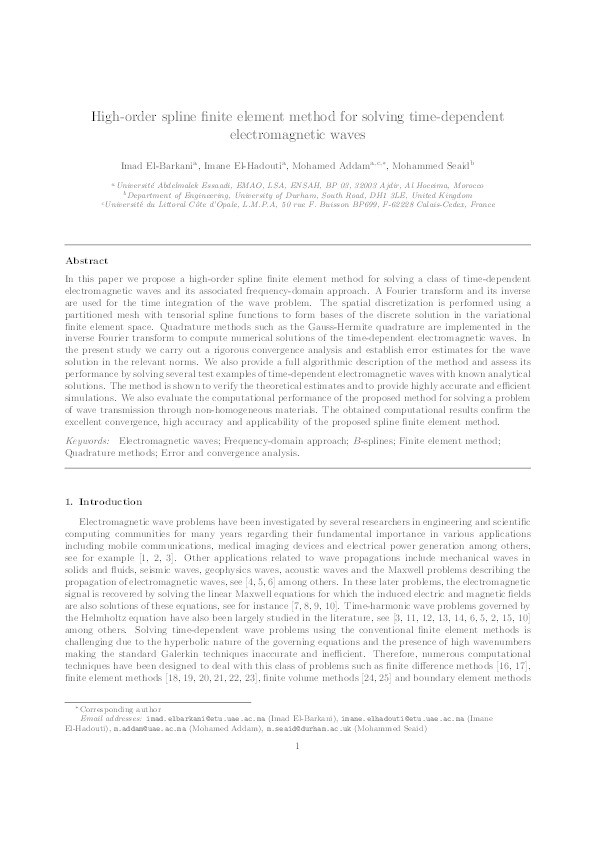 High-order spline finite element method for solving time-dependent electromagnetic waves Thumbnail