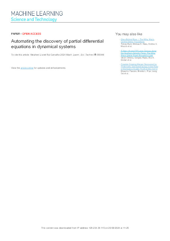 Automating the discovery of partial differential equations in dynamical systems Thumbnail