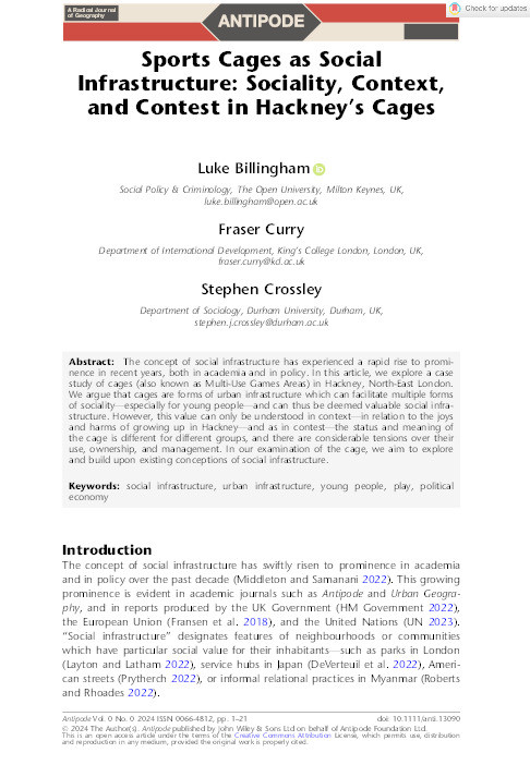 Sports Cages as Social Infrastructure: Sociality, Context, and Contest in Hackney's Cages Thumbnail