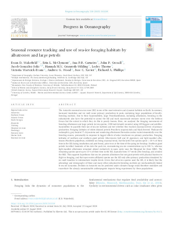 Seasonal resource tracking and use of sea-ice foraging habitats by albatrosses and large petrels Thumbnail