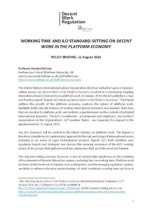 Working Time and ILO Standard-Setting on Decent Work In The Platform Economy Thumbnail