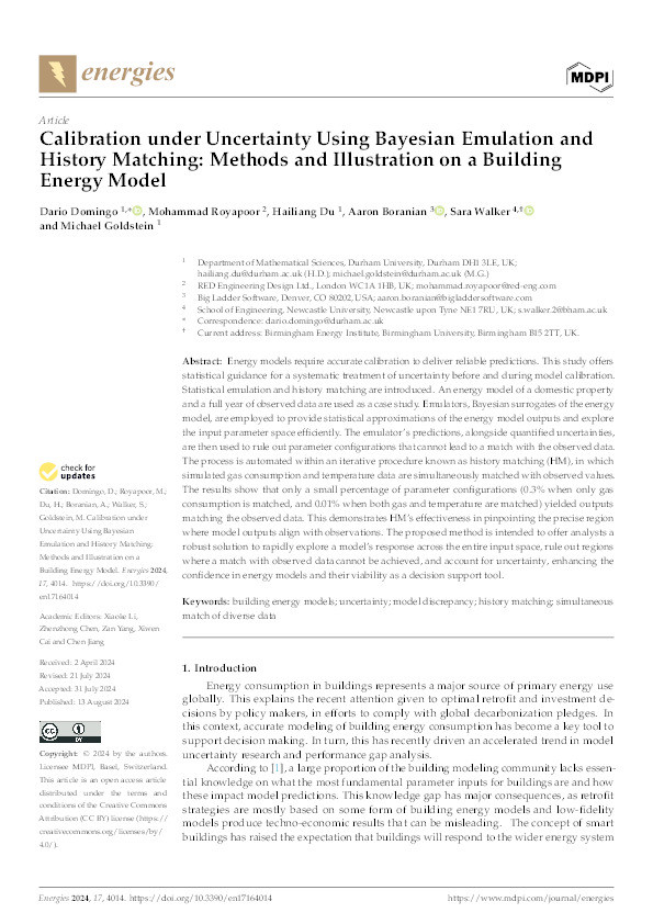 Calibration under Uncertainty Using Bayesian Emulation and History Matching: Methods and Illustration on a Building Energy Model Thumbnail