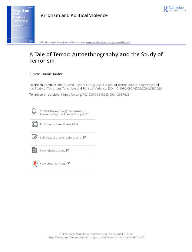 A Tale of Terror: Autoethnography and the Study of Terrorism Thumbnail