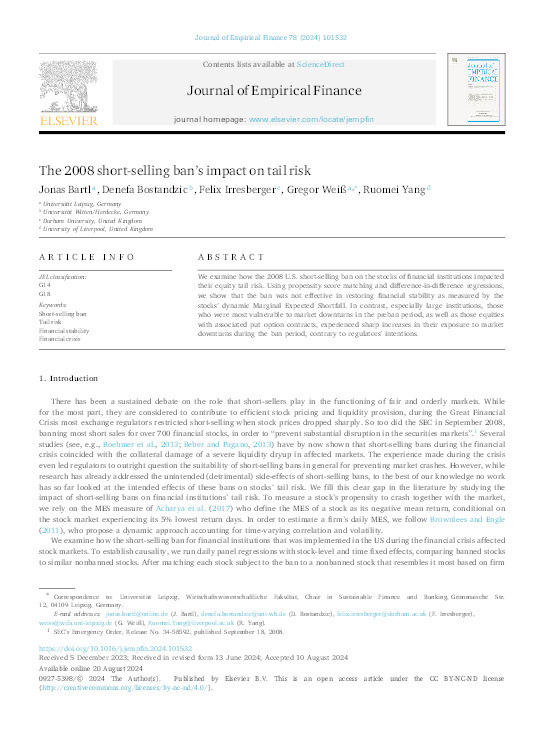 The 2008 short-selling Ban’s impact on tail risk Thumbnail