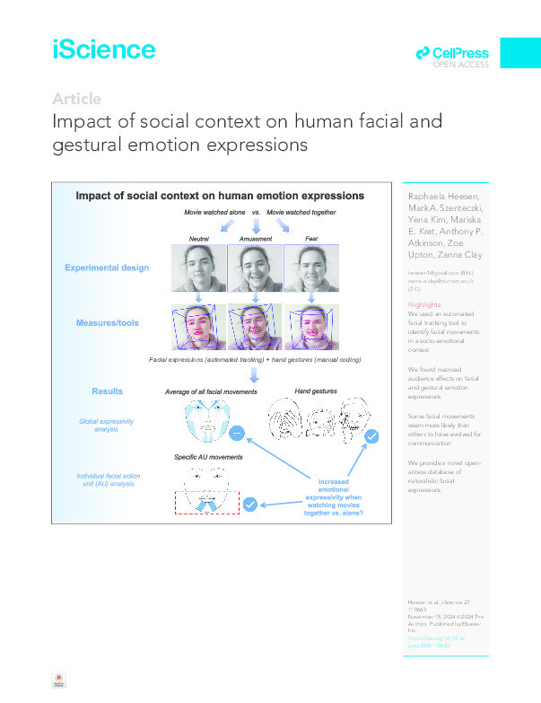 Impact of social context on human facial and gestural emotion expressions Thumbnail