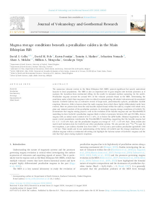 Magma storage conditions beneath a peralkaline caldera in the Main Ethiopian Rift Thumbnail