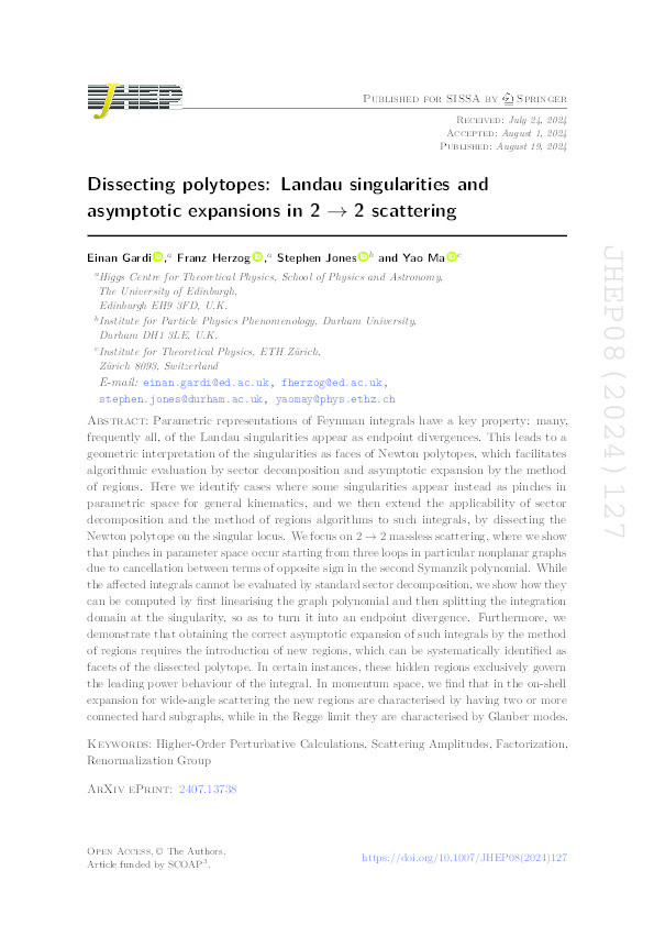 Dissecting polytopes: Landau singularities and asymptotic expansions in 2 → 2 scattering Thumbnail