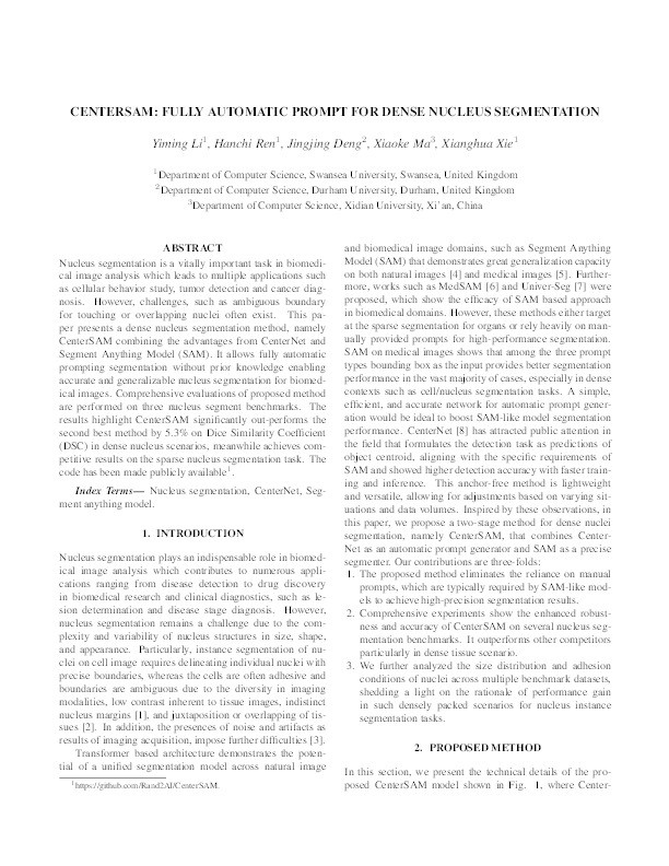 Centersam: Fully Automatic Prompt for Dense Nucleus Segmentation Thumbnail