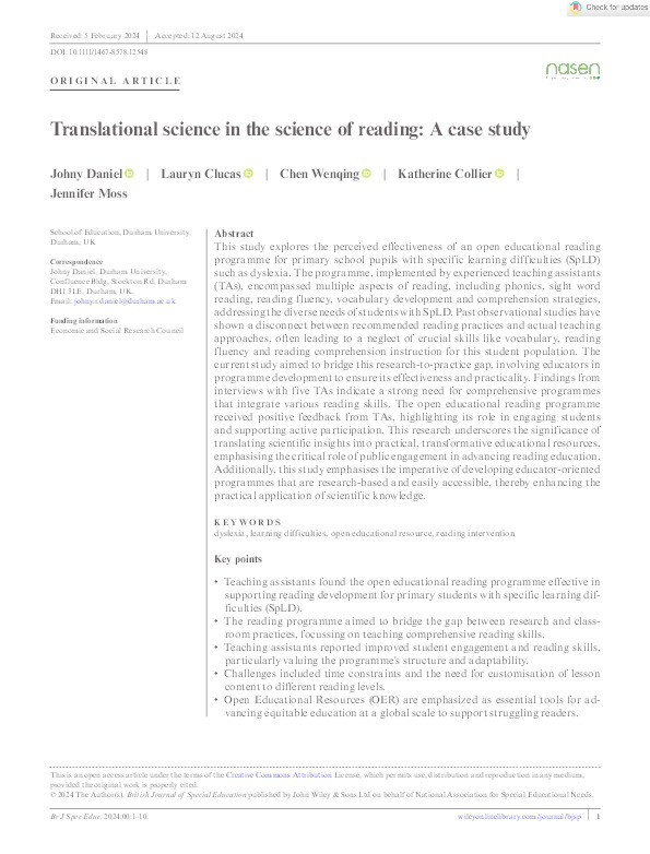 Translational science in the science of reading: A case study Thumbnail