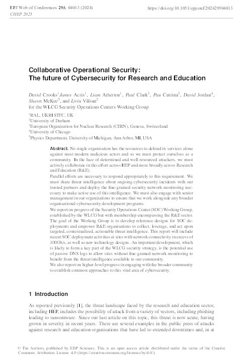 Collaborative Operational Security: The future of Cybersecurity for Research and Education Thumbnail