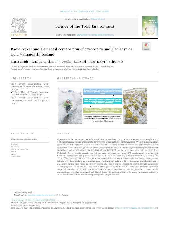 Radiological and elemental composition of cryoconite and glacier mice from Vatnajökull, Iceland Thumbnail