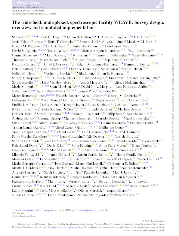 The wide-field, multiplexed, spectroscopic facility WEAVE: Survey design, overview, and simulated implementation Thumbnail