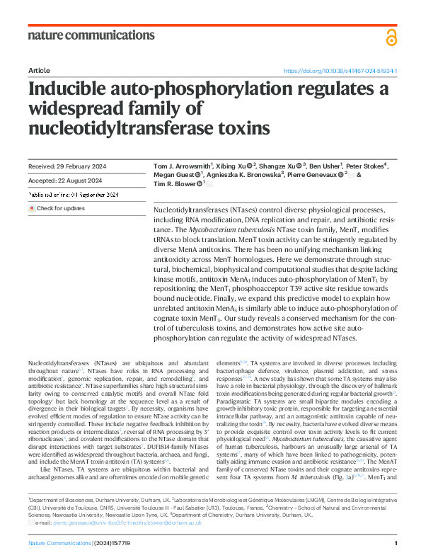 Inducible auto-phosphorylation regulates a widespread family of nucleotidyltransferase toxins Thumbnail