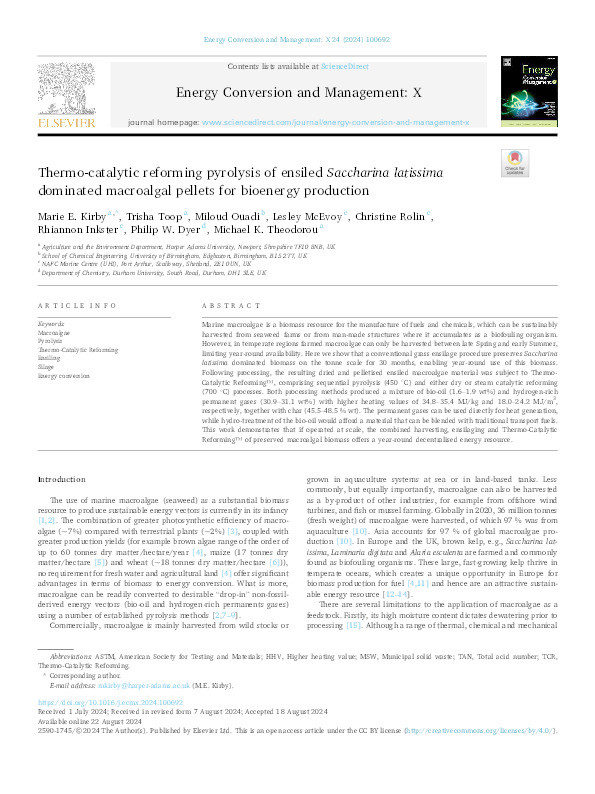 Thermo-catalytic reforming pyrolysis of ensiled Saccharina latissima dominated macroalgal pellets for bioenergy production Thumbnail
