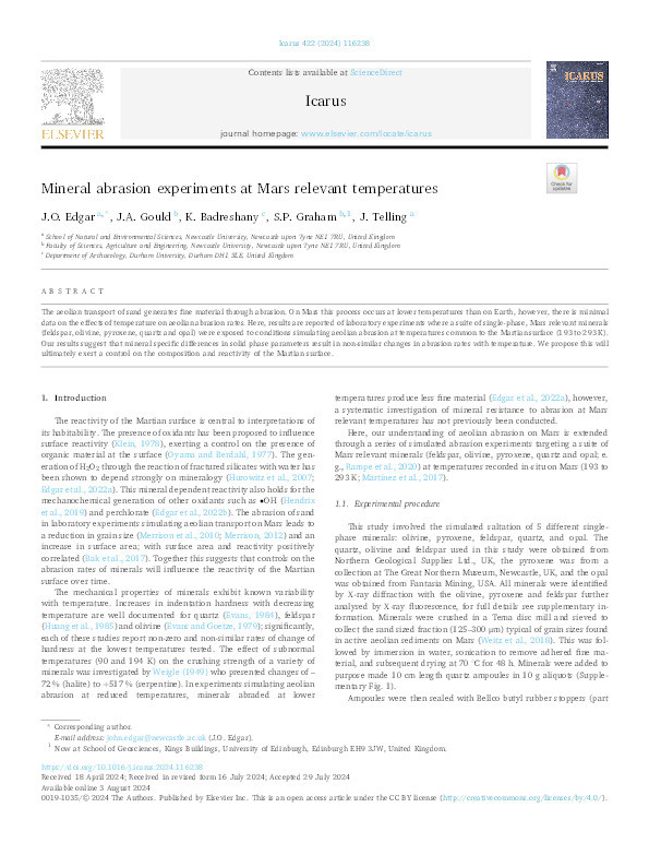 Mineral abrasion experiments at Mars relevant temperatures Thumbnail