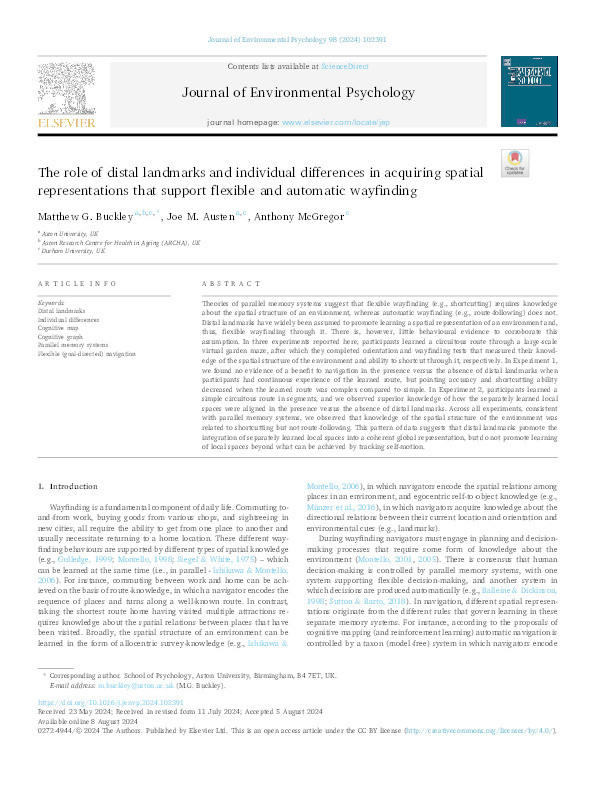 The role of distal landmarks and individual differences in acquiring spatial representations that support flexible and automatic wayfinding Thumbnail