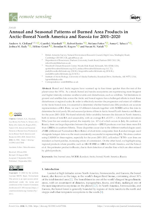 Annual and Seasonal Patterns of Burned Area Products in Arctic-Boreal North America and Russia for 2001–2020 Thumbnail