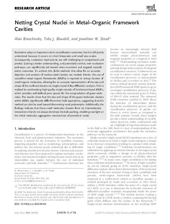 Netting Crystal Nuclei in Metal–Organic Framework Cavities Thumbnail