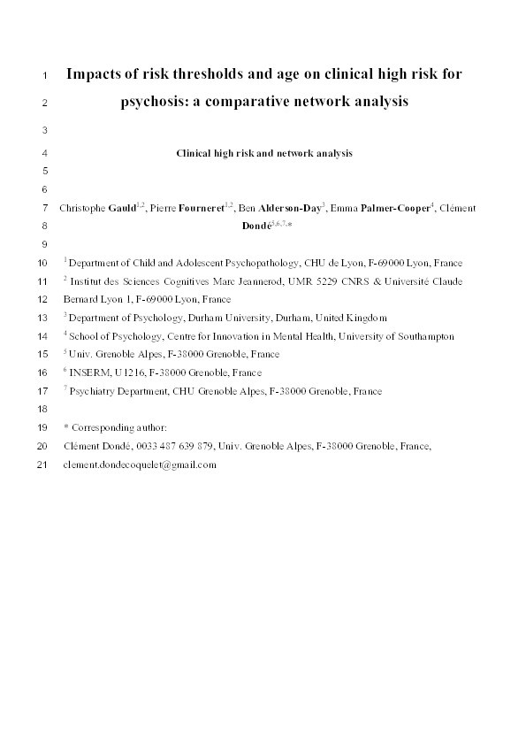 Impacts of risk thresholds and age on clinical high risk for psychosis: a comparative network analysis Thumbnail