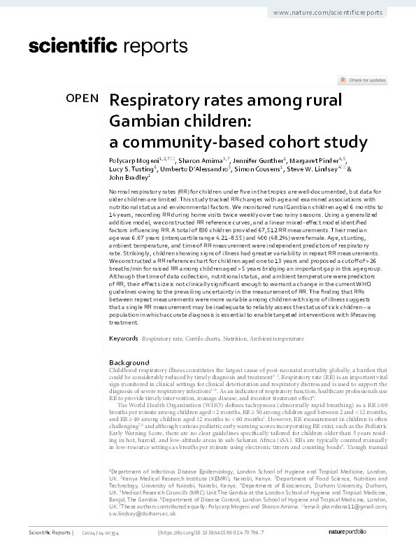 Respiratory rates among rural Gambian children: a community-based cohort study Thumbnail