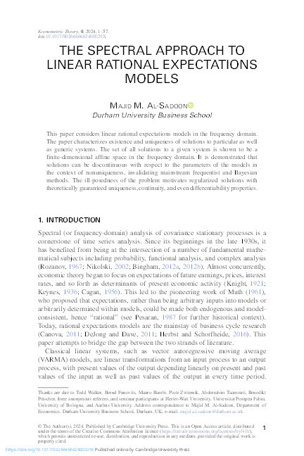 The Spectral Approach to Linear Rational Expectations Models Thumbnail