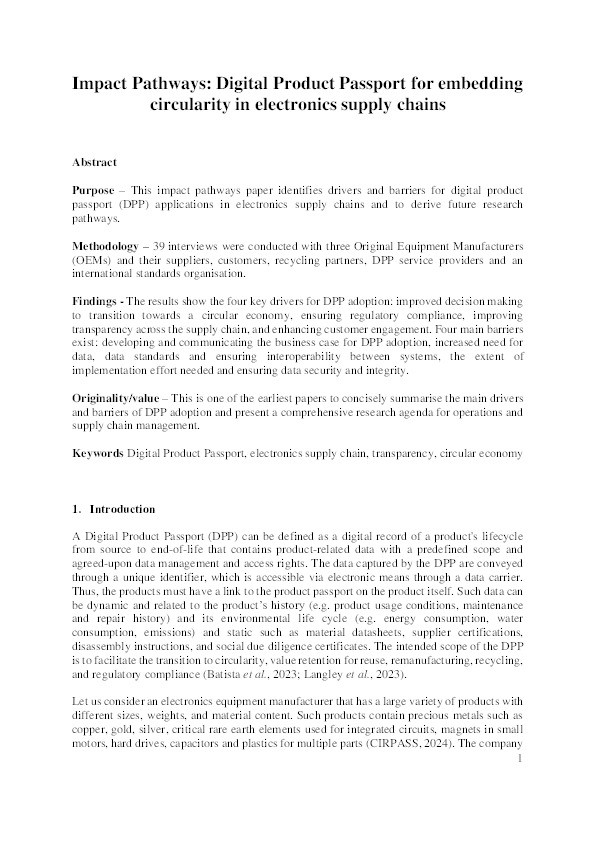 Impact Pathways: Digital Product Passport for embedding circularity in electronics supply chains Thumbnail